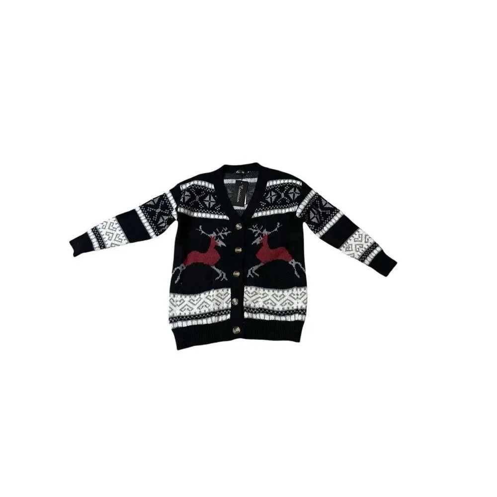 Creation black winter soft reindeer wool blend cardigan M new